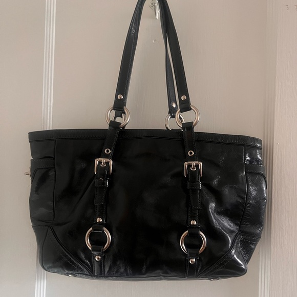 Coach Black Leather Shoulder Bag with Silver Accents - Picture 3 of 7